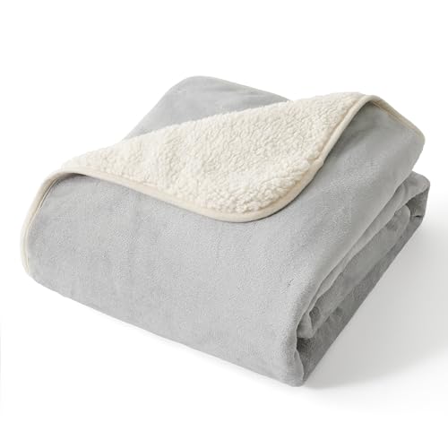 Image of Bedsure Waterproof Dog Blankets for Small Dogs - Small Cat Blanket Washable for Couch Protection, Sherpa Fleece Puppy Blanket, Soft Plush Reversible Throw Furniture Protector, 25 inchX35 inch, Light Grey