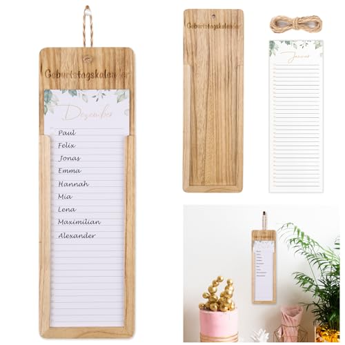 12 Blatt Massivholz Geburtstagskalender Jahresunabhängig Immerwährender Kalender Undatiert 12 x 30cm Geburtstagsplaner Wandkalender Memoboard Geburtstage Familienkalender Für 2026 Geburtstage
