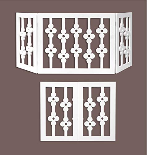 Etna White Floral Wooden Pet Gate - Freestanding Foldable Adjustable 3-Section Dog Gate. Extra Wide, Keeps Pets Safe Indoors/Outdoors - Fully Assembled - Thumbnail 6
