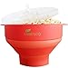 Silicone Microwave Popcorn Popper with Lid for Home - Hot Air Microwave Popcorn Makers with Handles - Collapsible Popcorn Bowl - Easy to Use - Healthy Choice-Red Color
