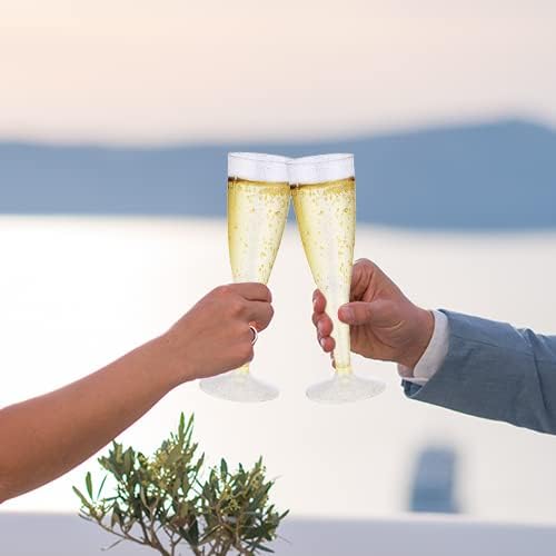Vista 7 de 100 copas de champán de plástico desechables Copas de champán de plástico con purpurina dorada para fiestas Vasos de plástico con purpurina dorada