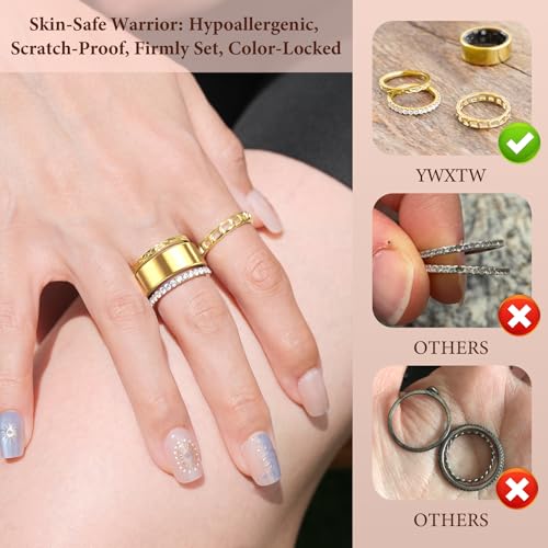 YWXTW 3 Pack 14K Gold-Plated Non Tarnish Stacking Rings for Oura Gen 4/Ultrahuman/Samsung/Diamond, Timeless Elegance White Zirconia Engagement/Promise Oura Stack Band Gift for Women4