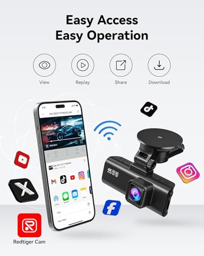 REDTIGER Dash Cam Front Rear, 4K/2.5K Full HD Dash Camera for Cars, Included 32GB Card, Built-in Wi-Fi GPS, 3.16” IPS Screen, Night Vision,... - Image 4