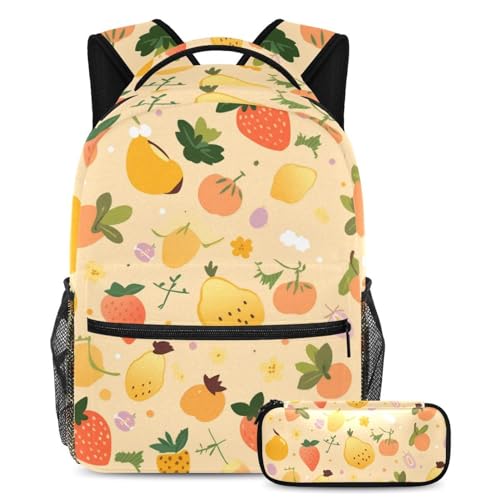 Sac d'école ergonomique motif fruits et trousse intégrée pour soulager le dos des élèves