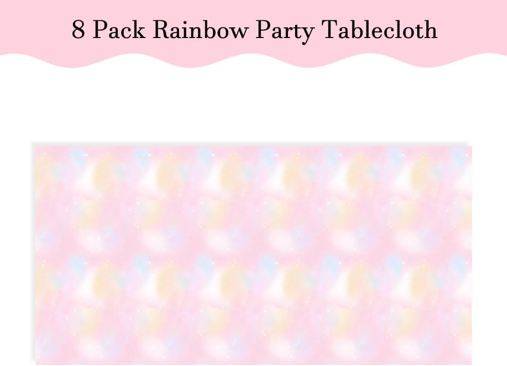 8 Pieces Pastel Rainbow Tablecloth, Plastic Disposable Rectangle Table Cloths for Parties, Pink Rainbow Birthday Decorations, Baby Shower Party 54 x 108 Inches