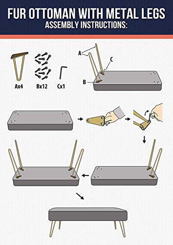 Long tabouret de canapé chic en fourrure synthétique et métal doré - 5