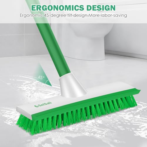 Image of SetSail Floor Scrub Brush with 51-Inch Long Adjustable Handle Brush, Green | 2 in 1 Scrape Brush Stiff Bristle Floor Scrubber for Cleaning Shower Bathroom Garage Kitchen Wall Deck Tub Tile