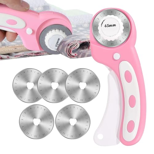 Cortador Rotativo 45 Mm - Cortador Rotativo Ergonómico 45 Mm, Cortadores Giratorios Para Edredones | Cortador De Cambio Rápido, Botón De Seguridad Para Acolchado Apliques, Corte