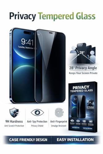 Image of DPJ Privacy Tempered Glass for iPhone 16 Pro Max /iPhone 17 Pro Max [6.9 INCH] | 9H Hardness, Edge-to-Edge Coverage, Anti-Scratch, Anti-Spy [PRIVACY] [PACK OF 1]