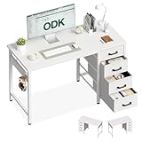 ODK Piccola Scrivania con 4 Cassetti, 100x48cm Tavolo per Computer con Gancio per Cuffie, Scrivania Ufficio Reversibile per Piccolo Ufficio in Casa, Bianco