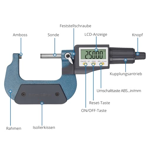 AUTOUTLET Micrometer Digitale Bügelmessschraube 25-50mm/ 0.001mm, Hohe Präzision LCD Digitale Mikrometer Mikrometerschieber Länge Messwerkzeug Mikrometer 0.001mm(0.00005\)