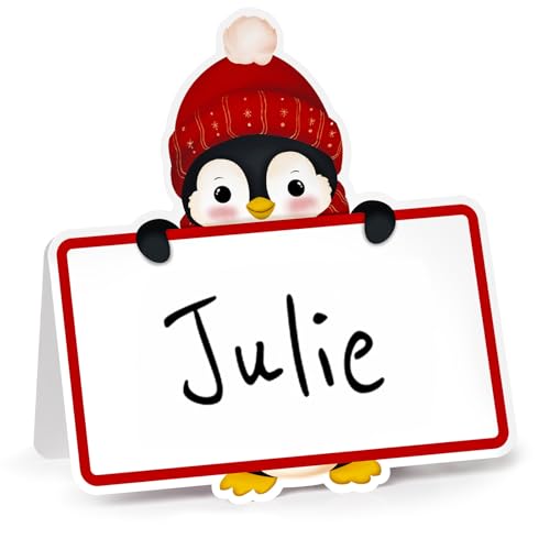 50pcs Christmas Place Cards for Table Setting Penguin Table Name Cards for Winter Holiday Party...