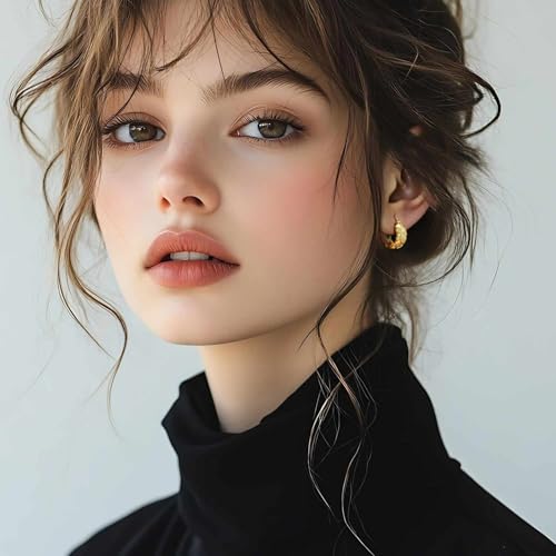 14K Gold Hoop Earrings Gold Earrings for Women Trendy Mature and Confident Look with Rhombic Engravings Thick Chunky Hoop Earring for Women 20mm3