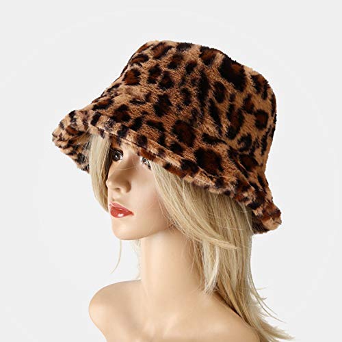 Women's Leopard Print Faux Fur Bucket Hat Fluffy Winter Warmer Plush Fisherman Cap Warm Windproof Hat For Women For Girls #TOP1