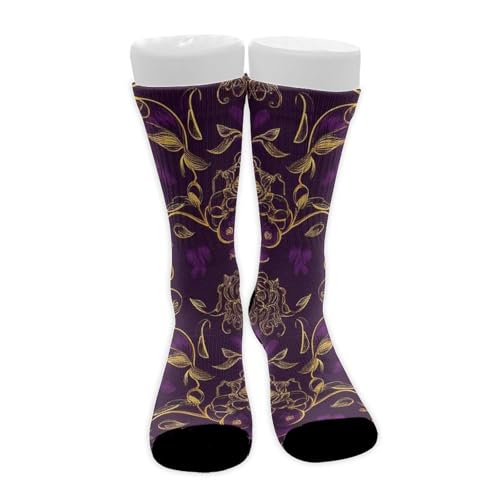 CWECVWE Boy's Dress Decor Socks Sport Baseball Compression Socks Travel Fashion Decor Floral Flowers Purple Gold Rose