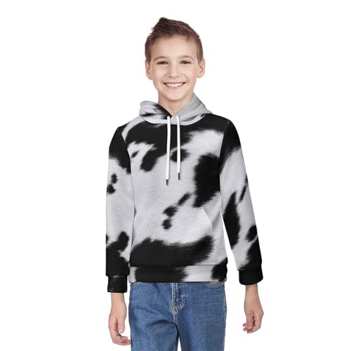 Cow Pattern moo Hoodie Teens Sweatshirts Pullover Hoody Casual Loose Big Kid Hooded Athletic Shirt Tops 7-18 Years2