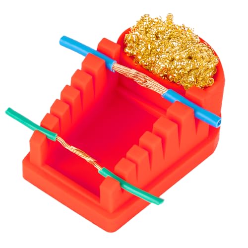 WEP S200 Red Soldering Wire Holder Heat Resistant Silicone Stand with Brass Wool Tip Cleaner and 6 V-shaped grooves Helping Hands for Soldering