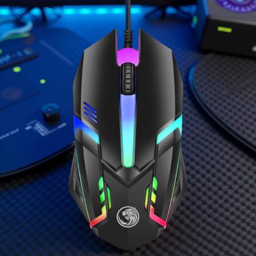 JUSTOP Gaming Mouse, USB Wired Plug&Play, Lightweight, 1000 DPI Optical Sensor, RGB LED Lighting, Black - Image 4
