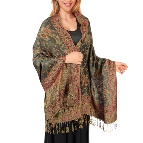 Pashmina Schal Damen, Elegant Weich Troddel Schultertuch Schal für Damen, Leicht Frauen Halstuch Stola mit Paisleymuster - Quaste Tuch Lang Damen