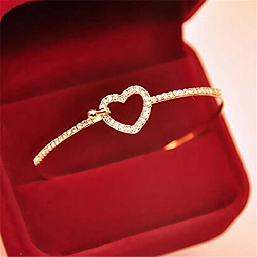 Junyy Delicate Rhinestone Hollow Heart Charm Bracelet For Women Girls Birthday Party Bangle Bracelets(Gold) #TOP2