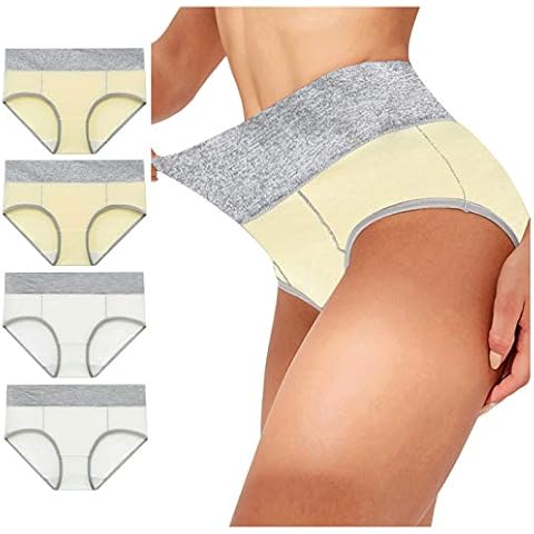 Set of 4 Women's Cotton Briefs Multipack Comfortable Underwear No Trace Breathable High Waist Panties Underwear Lingerie Underwear Set Knickers Panties (M-XXXXXL) - - L Cover