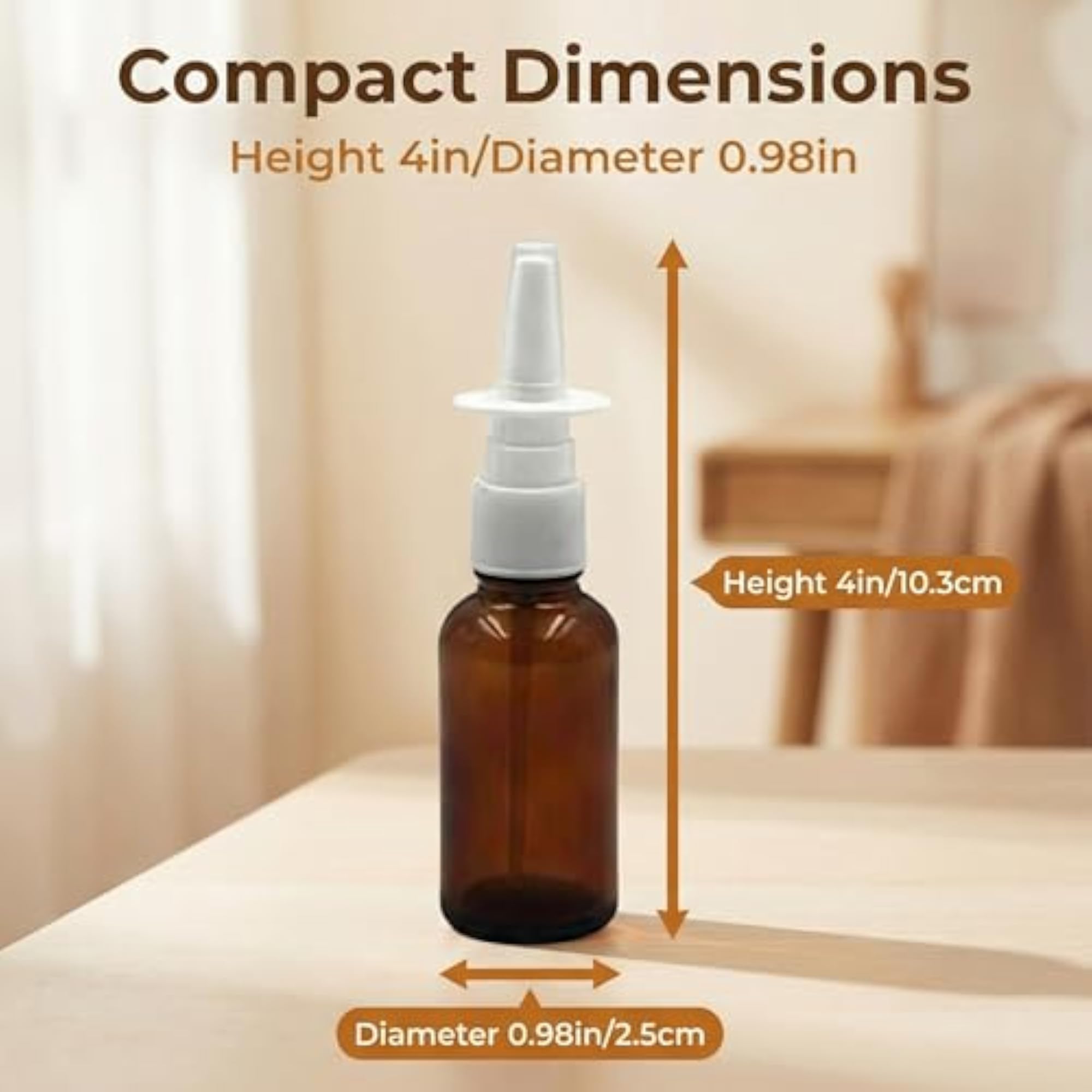 10Ml Empty Glass Refillable Nasal Spray Bottles, 6Pcs