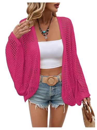 Image of Verdusa Women's Oversized Summer Cardigan Lightweight Sweater Crochet Knit Beach Cover Up Spring Vacation Outfits