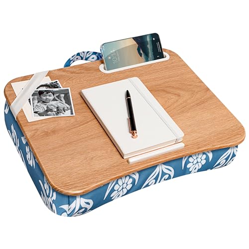 LAPGEAR Designer Lap Desk with Phone Holder and Device Ledge - Floral Block Print - Fits up to 15.6 Inch Laptops - Style No. 45414