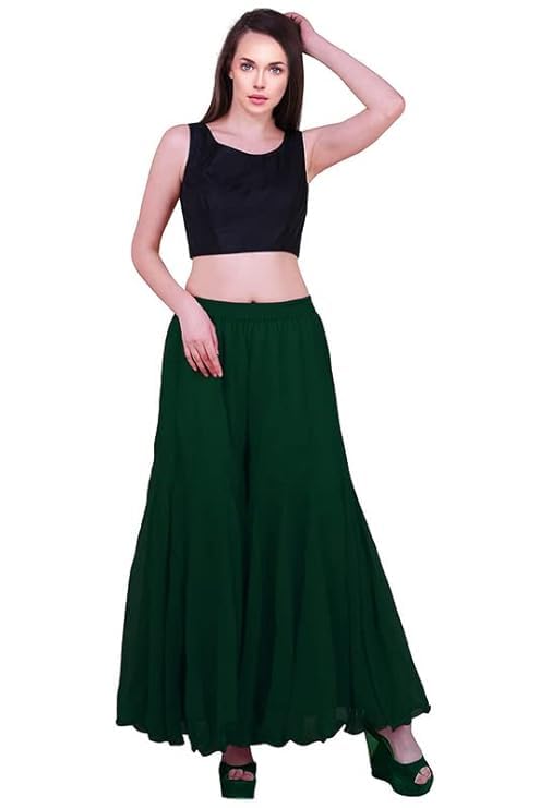Image of Kvish Regular Loose Fit Solid Colour Georgette Flared Sharara Palazzo for Women