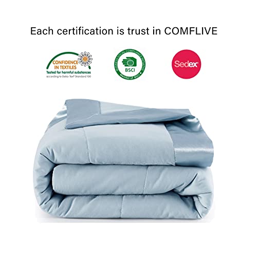 Comflive Down Alternative Blanket With Satin Trim, King Size Blanket For Bed, Lightweight Blanket For All Seasons - Winter Summer Comfort Soft 108"X90" (Blue, King/Cal King) #TOP4