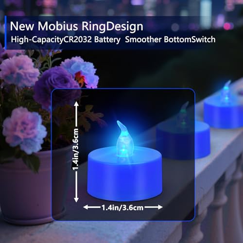 Image of Tea Lights Battery Operated Candles LED Tea Lights Flameless Candles 200+ Hours Flickering Fake Tealights for Sweetest Day Wedding Home Decorations Party (Blue Base, 12 Pack)