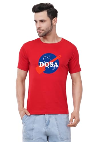 Image of Caseria Men's Cotton Printed T-Shirt -Dosa | 100% Cotton | Half Sleeves | Regular Fit | Printed | Round Neck | Graphic T Shirt