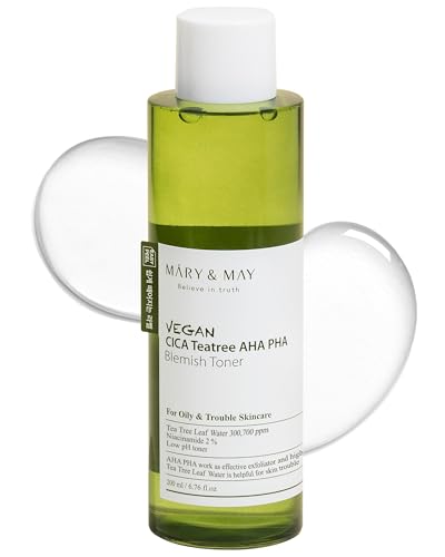 Mary&May Vegan CICA Tea Tree AHA PHA Blemish Toner - Oil Control and Skin Soothing Exfoliating Face Toner