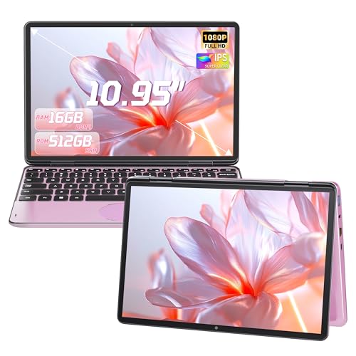 Amita 10.95’’ Pink 2-in-1 Touchscreen Laptop, FHD 1920x1200 IPS Display, 12th Gen N100 Processor, 16GB DDR4 RAM, 512GB M.2 SSD, 360° Flip Design, Portable Business Notebook for Students (Pink, 512GB)