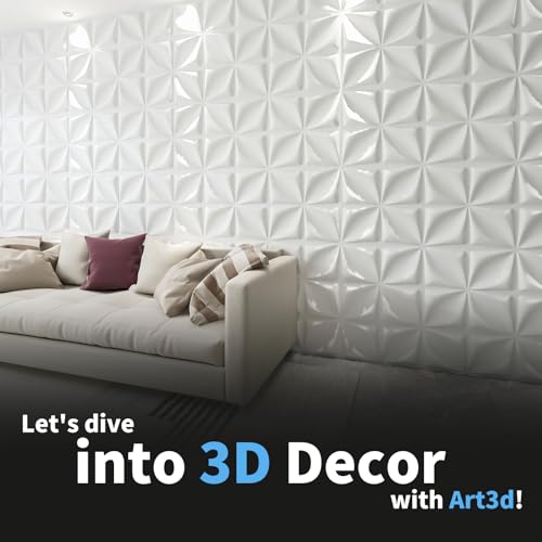 Image of Art3d 19.7 inch x 19.7 inch (Pack of 12) 3D Wall Panels Lucky Leaves PVC Wall Panel for Inter Decoration, Living Room, TV Background, Office, White