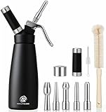 Professional 500 ml Aluminum Whipped Cream Dispenser With 5 Decorating Nozzles -Whipped Cream Maker With 2 Cleaning brushes-Heavy Duty Homemade Whipped Cream Canister 1 Pint (N20 Charger Not Included)