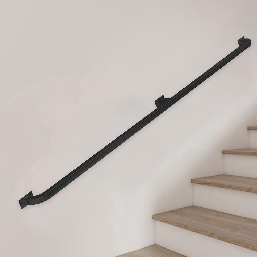 Lqsybhd Women's Wrought Iron Handrails For Stairs - Exterior Hand Rails For Porch Deck Steps Metal Stair Railing With Wall Mount Supports, Banister Non-Slip Grab Bar Safty Support Rod(Size:3.28ft/100Cm)