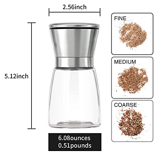 Herda Salt And Pepper Grinder - Refillable 304 Brushed Stainless Steel Shaker - Adjustable Ceramic Sea Salt & Pepper Grinder - Tall Glass Salt- Pepper Mill & Salt Mill (2Pcs) #TOP5