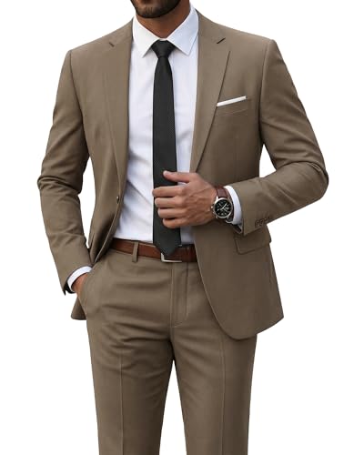 YND Men's 2 Piece Suit with Tie, One Button Slim