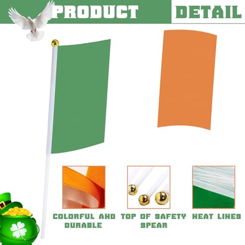 10Pcs Irish St Patricks Day Small Flag Bunting for St Patricks Day Decorations and Accessories, 14x21cm Ireland Mini Handheld Flags Bunting Six Nations Rugby Euro World Cup Football Party - Image 2