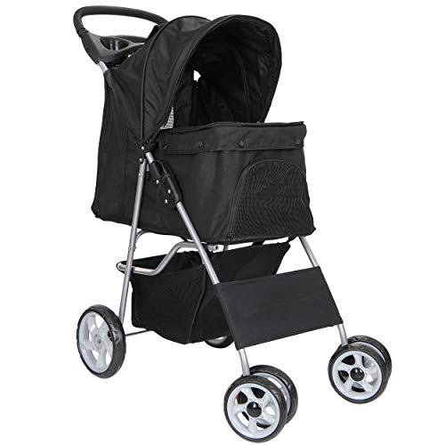 ZENY Foldable Pet Stroller, Cat/Dog Stroller with 4 Wheel, Pet Travel Carrier Strolling Cart with Storage Basket, Cup… - Image 8