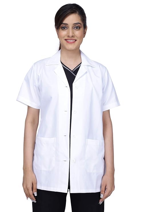 Women's White Lab Coat, Half Sleeve, Button Closure, Cotton Blend, with Utility Pockets, for Doctors, Nurses & Healthcare Professionals-picture-25
