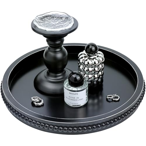 Bandeja redonda de madera de dise&ntilde;o artesanal negro mate premium