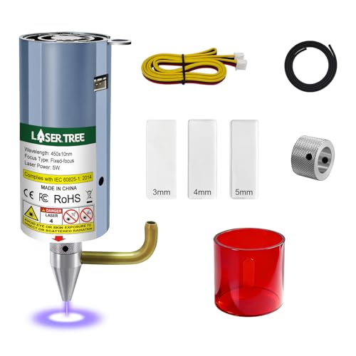 LASER TREE Laser Module, 5W(5000mW) Optical Power Output Laser Engraving Module with Air Assist, Built-in FAC, Double Ultra-Fine Compressed Spot Laser Head for 3018/3018 Pro CNC Machine Class 4, 12V