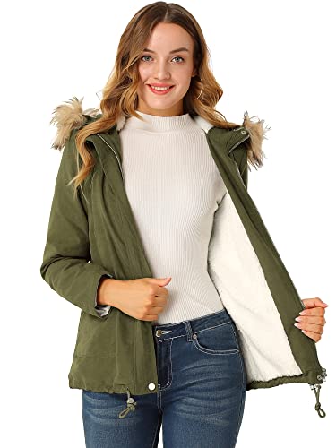 Allegra K Women's Parka Faux Fur Hooded Sherpa-Lined Winter Jackets Small Army Green #TOP12