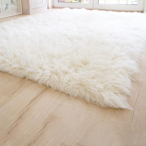 Steffensmeier Flokati 1500 Teppich Natur Kult Shaggy Teppich Hochflor Langflor neu Neuseeland 100% Schurwolle, Größe: 55x110 cm