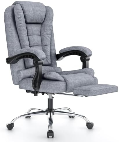 naspaluro Chefsessel Bürostuhl mit Fußstütze Ergonomischer Stuhl Stoff Grau | Schreibtischstuhl mit Hoher Rückenlehne Gepolsterter Armlehnen und Höhenverstellbar Neigefunktion, 360