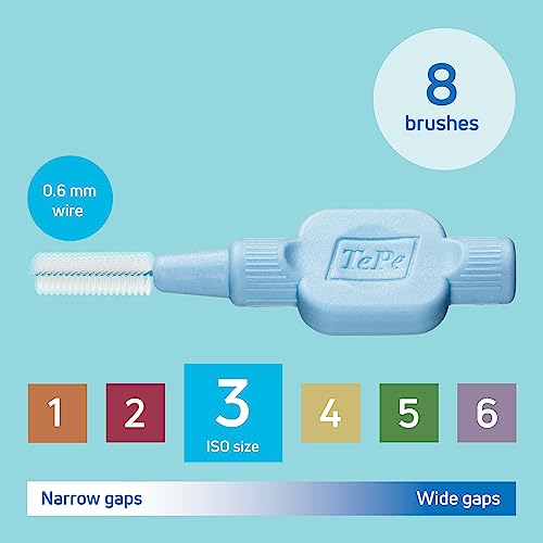 Image of TePe Interdental Brush Extra Soft, Supersoft Dental Brush for Teeth Cleaning, Pack of 8, 0.6 mm, Medium Gaps, Blue, Size 3
