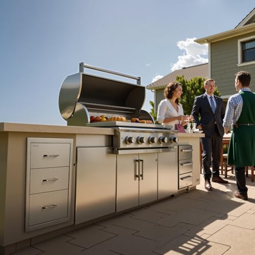 VEVOR Outdoor Küchenschubladen 46 x 59 x 59 cm (B x T x H), Grillschubladen mit 3 Schubladen & Griffen aus Edelstahl, Grillschubladen für Außenküche & Grillinsel-Terrassengrillstation