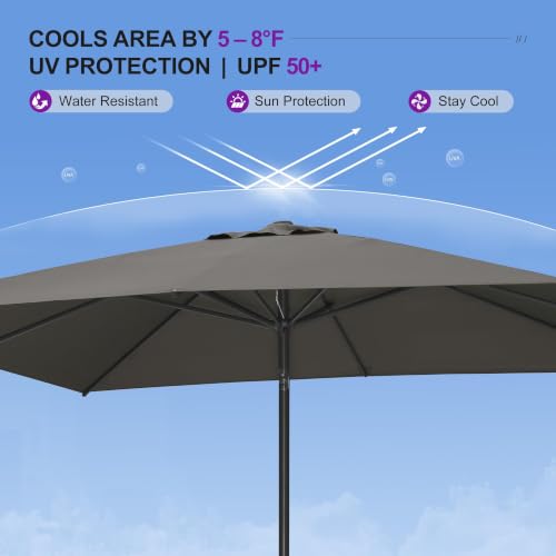 PURPLE LEAF 8' x 8' Square Patio Umbrella Outdoor Table Umbrella Aluminum Frame Market Umbrella with 8 Sturdy Ribs & Tilt for Garden Deck Lawn Pool Gray — view 4